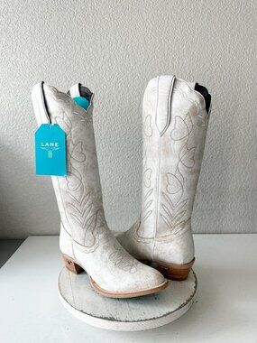 Lane SWEET MEMORIES Knee High White Cowboy Boots Cowgirl Western Tall Womens 10
